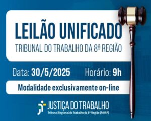 TRT da 8ª Região realiza leilão online com terrenos, carros e eletrônicos no dia 30 de maio; veja como participar