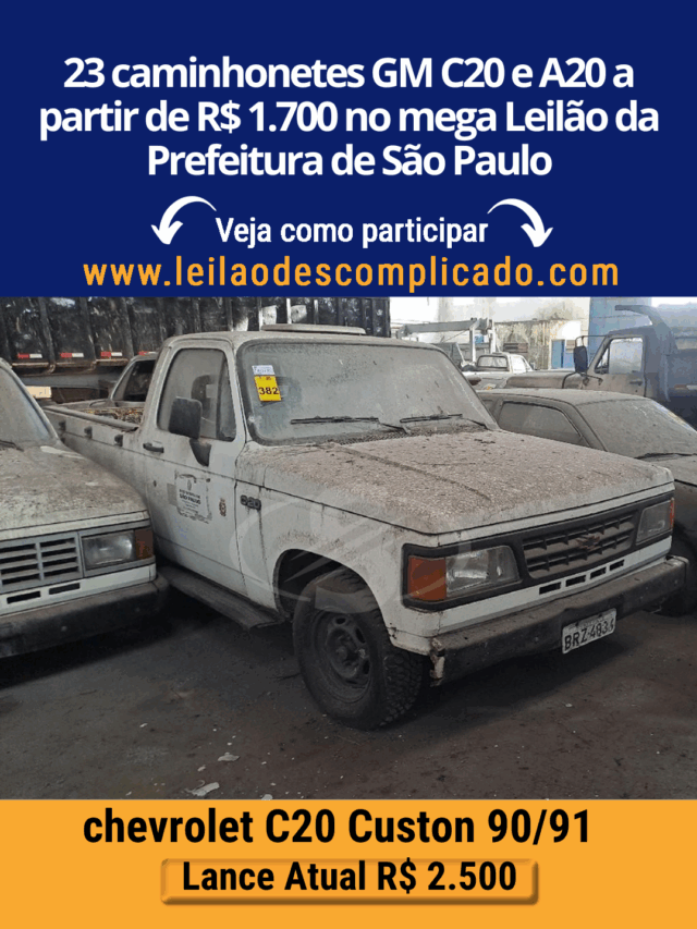 23 caminhonetes GM C20 e A20 a partir de R$ 1.700 no mega Leilão da Prefeitura de São Paulo