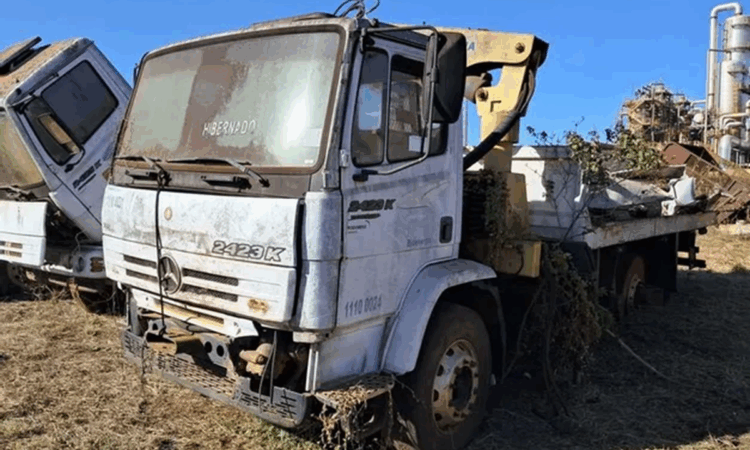 Caminhão Mercedes com Munck e Van Fiat Docato por 7 mil reais no leilão do Agro