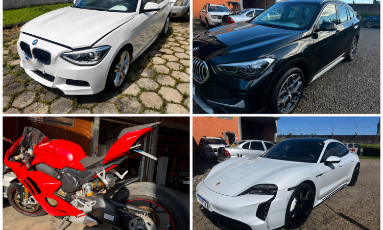 Leilão do apreeções da PF tem carros de Luxo como Porsche, BMW 125I, X1 e Moto Panigale V4